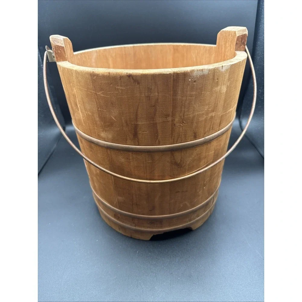 Antique Primitive Wooden Grain Bucket Cottagecore Made In Japan RARE